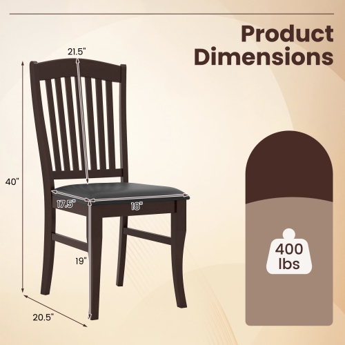 Gymax Modern Dining Chairs Set of 2 Armless Kitchen Chairs w/Upholstered Seat