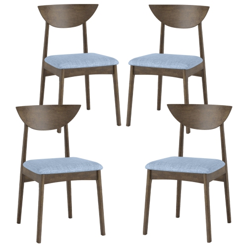 GYMAX  2PCs Wooden Dining Chair Linen Fabric Upholstered Kitchen Chairs W/ Padded Seat