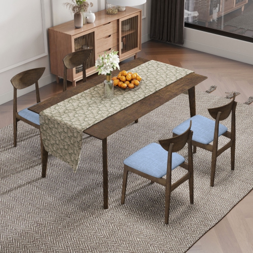 Gymax 2PCS Wooden Dining Chair Linen Fabric Upholstered Kitchen Chairs w/ Padded Seat