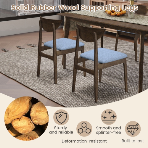 Gymax 2PCS Wooden Dining Chair Linen Fabric Upholstered Kitchen Chairs w/ Padded Seat