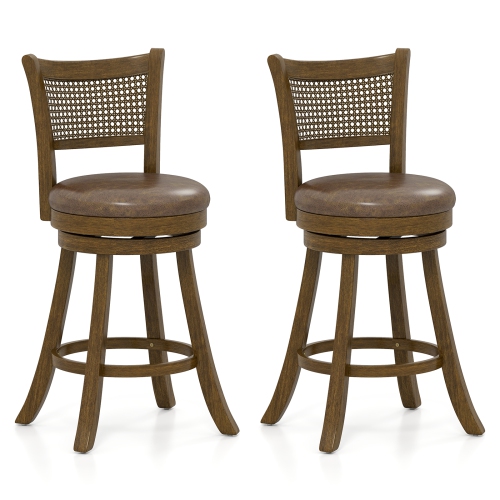 Gymax Set of 4 Bar Stools 25'' Swivel Bar Chairs w/ PE Rattan Backrest Counter Height