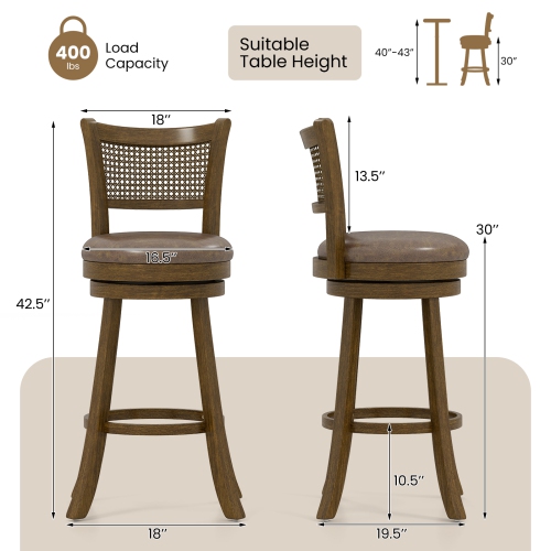 Gymax Set of 4 Bar Stools 30'' Swivel Bar Chairs w/ PE Rattan Backrest Bar Height