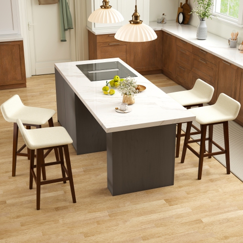 Gymax 2PCS 29'' Upholstered Barstools w/ Low Back Footrest & Wood Legs for Kitchen