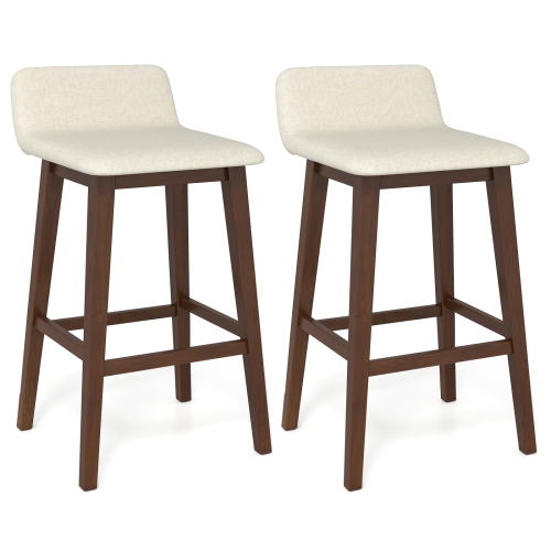 Gymax 2PCS 29'' Upholstered Barstools w/ Low Back Footrest & Wood Legs for Kitchen