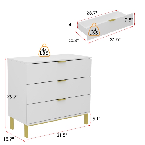 Famapy – Tables de chevet standard à 3 tiroirs, construction robuste, rangement profond et conception élégante pour espaces contemporains,, blanc
