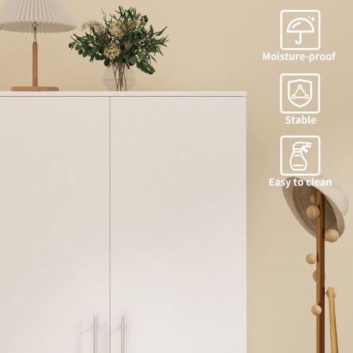 Armoire Famapy&nbsp;: Une garde-robe à deux portes élégante, durable et polyvalente avec rangement puissant, désembueur résistant à l'humidité, blanc