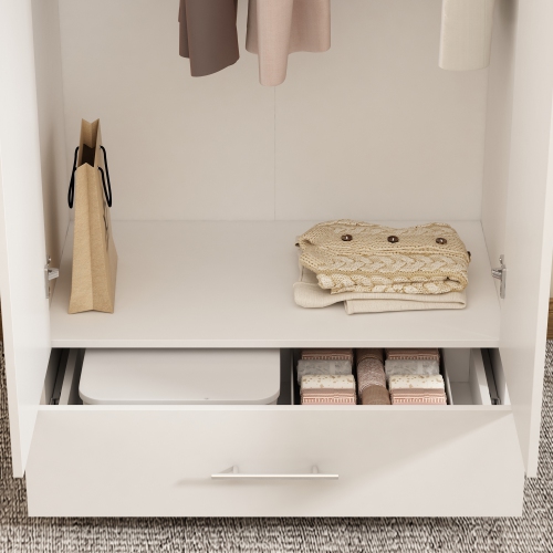 Armoire Famapy&nbsp;: Une garde-robe à deux portes élégante, durable et polyvalente avec rangement puissant, désembueur résistant à l'humidité, blanc