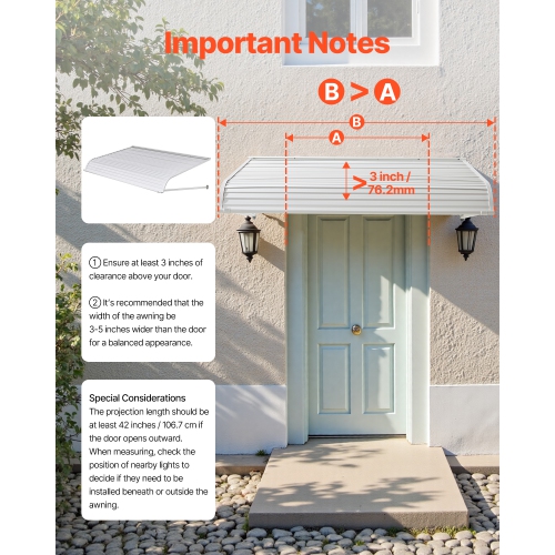 VEVOR 60 x 42 in Aluminum Awning , Durable Window Awning Door Canopy, Lightweight and Stable Aluminum Awnings for Doors Exterior Rain Snow Sunlight