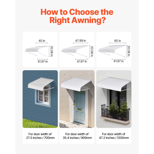 VEVOR 60 x 42 in Aluminum Awning , Durable Window Awning Door Canopy, Lightweight and Stable Aluminum Awnings for Doors Exterior Rain Snow Sunlight