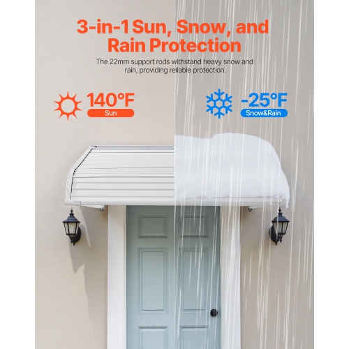 VEVOR 40 x 42 in Aluminum Awning , Durable Window Awning Door Canopy, Lightweight and Stable Aluminum Exterior Awnings Rain Snow Sunlight Protection