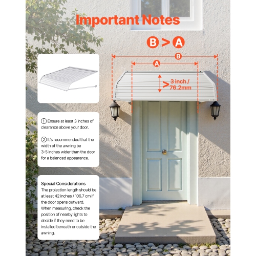 VEVOR 40 x 42 in Aluminum Awning , Durable Window Awning Door Canopy, Lightweight and Stable Aluminum Exterior Awnings Rain Snow Sunlight Protection