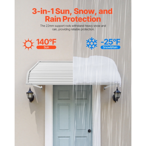 VEVOR 48 x 42 in Aluminum Awning , Durable Window Awning Door Canopy, Lightweight and Stable Aluminum Exterior Awnings Rain Snow Sunlight Protection