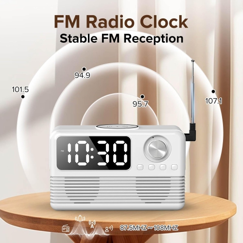 Chargeur sans fil rapide 15 W avec haut-parleur Bluetooth et radio-réveil, station de recharge sans fil 4-en-1 pour iPhone Android avec radio FM