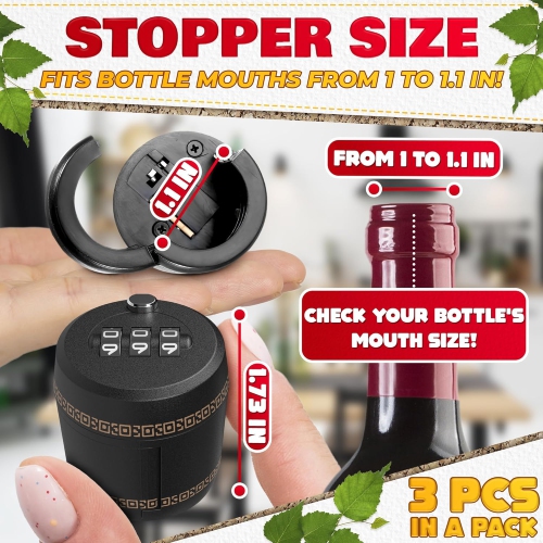 3PCS Wine Bottle Lock Cap,Soda Lock Cap Liquor Bottle Locking Caps,Password Bottle Security Cap Locks,Plastic Wine Bottle Tops Drink Lock