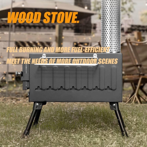 Portable Wood Burning Camp Stove with Chimney – Tent Heater & BBQ Grill for Camping, Fishing, Shelter Cooking & Heating – Compact Firewood Stove,