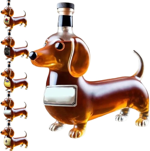 Dachshund Dog Whiskey Bottle, Whiskey Decanter, Dachshund Whiskey Bottle, Whiskeys Woof Decanter, Glass Dachshunds Statue Wine Decanters, Funny Glass