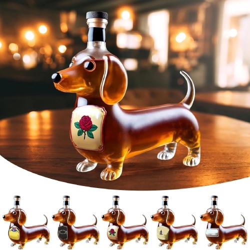 Dachshund Dog Whiskey Bottle, Whiskey Decanter, Dachshund Whiskey Bottle, Whiskeys Woof Decanter, Glass Dachshunds Statue Wine Decanters, Funny Glass