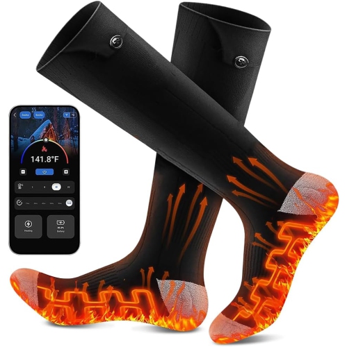 Heated Socks APP Control 6000mAh*2 Battery Rechargeable, Working 10 Hours, Electric Heated Washable Socks Smart Foot Warmers for Camping Fishing