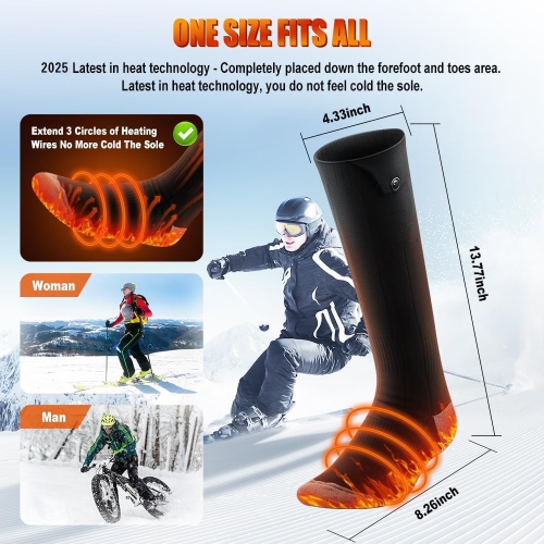 Heated Socks APP Control 6000mAh*2 Battery Rechargeable, Working 10 Hours, Electric Heated Washable Socks Smart Foot Warmers for Camping Fishing