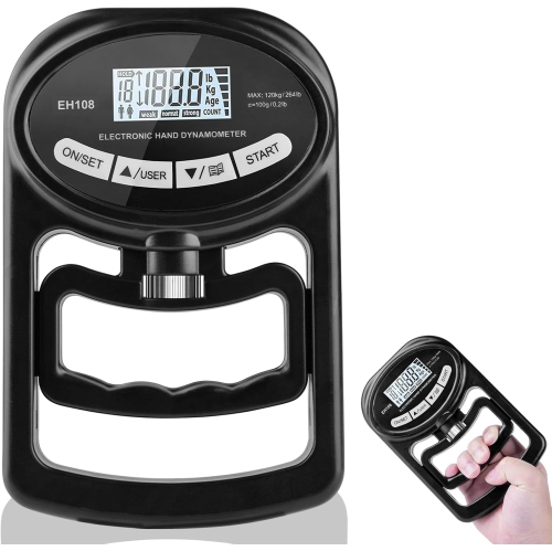 Digital Hand Strength Meter, Hand Dynamometer, Black, Electronic Grip Strength Gauge, Grip Strength Trainer, Power Meter with USB Charging Cable Blue