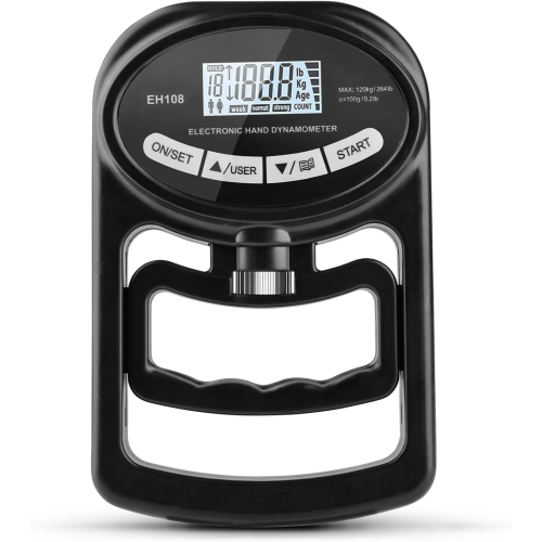 Digital Hand Strength Meter, Hand Dynamometer, Black, Electronic Grip Strength Gauge, Grip Strength Trainer, Power Meter with USB Charging Cable Black