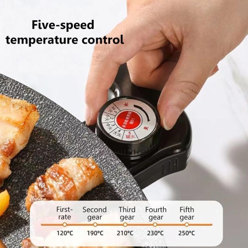 Non-Stick Electric Grill Pan, 36cm 14.2" Extra-Large Griddle with Adjustable Temperature, Easy to Clean, Korean BBQ Style with Oil Brush & Clip for