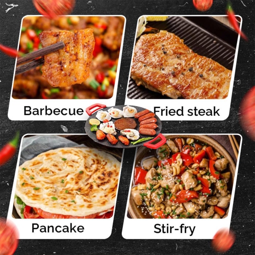 Non-Stick Electric Grill Pan, 36cm 14.2" Extra-Large Griddle with Adjustable Temperature, Easy to Clean, Korean BBQ Style with Oil Brush & Clip for