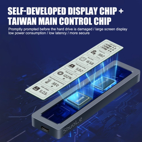 M.2 NVMe/SATA SSD Enclosure 5Gbps USB3.2 Gen2 – 500MB/s Transfer Speed, Smart Display, AI Dual-Chip, Supports 8TB, Metal Thermal Design, UASP TRIM,