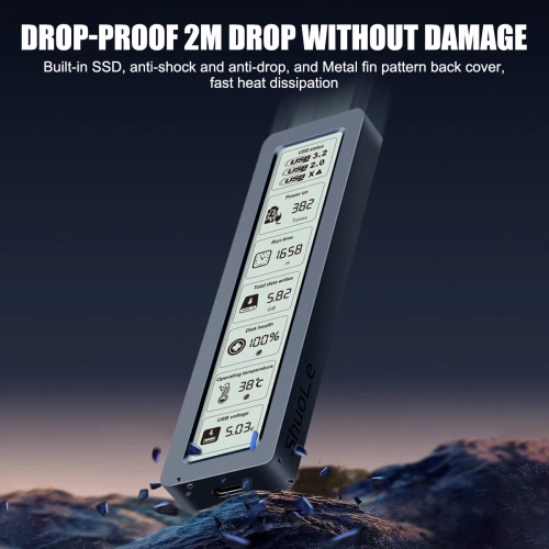 M.2 NVMe/SATA SSD Enclosure 5Gbps USB3.2 Gen2 – 500MB/s Transfer Speed, Smart Display, AI Dual-Chip, Supports 8TB, Metal Thermal Design, UASP TRIM,