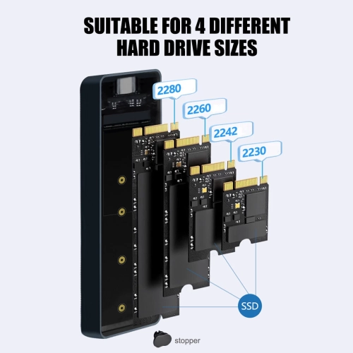 M.2 NVMe/SATA SSD Enclosure 5Gbps USB3.2 Gen2 – 500MB/s Transfer Speed, Smart Display, AI Dual-Chip, Supports 8TB, Metal Thermal Design, UASP TRIM,