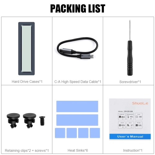 M.2 NVMe/SATA SSD Enclosure 5Gbps USB3.2 Gen2 – 500MB/s Transfer Speed, Smart Display, AI Dual-Chip, Supports 8TB, Metal Thermal Design, UASP TRIM,