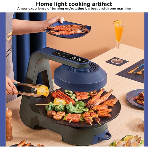Infrared Barbecue Machine, Smokeless Indoor Grill, 1390w LCD Display, 360° Rotating Grill Pan, Timing Temperature Control, for Gatherings