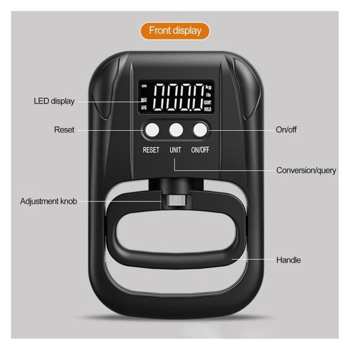 Jauge de traction à gâchette, testeur de force de prise physique Dynamomètre de poignée électronique 265 lb/120 kg, dynamomètre numérique mains,