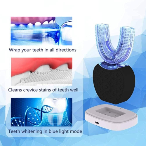360° U-Shaped Sonic Electric Toothbrush – Food-Grade Silicone U-Head, 4 Modes, Wireless Charging & LED Indicator, 30s Rapid Deep Clean（White)