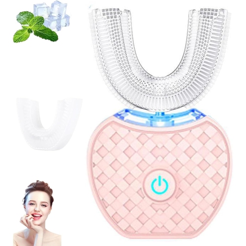 360° U-Shaped Sonic Electric Toothbrush – Food-Grade Silicone U-Head, 4 Modes, Wireless Charging & LED Indicator, 30s Rapid Deep Clean（Pink)