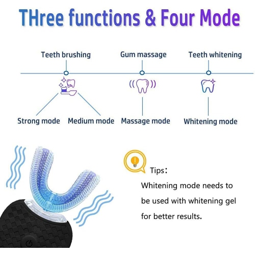360° U-Shaped Sonic Electric Toothbrush – Food-Grade Silicone U-Head, 4 Modes, Wireless Charging & LED Indicator, 30s Rapid Deep Clean（Blue)