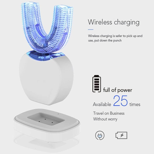 360° U-Shaped Sonic Electric Toothbrush – Food-Grade Silicone U-Head, 4 Modes, Wireless Charging & LED Indicator, 30s Rapid Deep Clean（Blue)