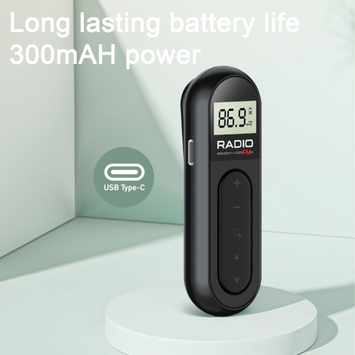 Radio Mini Pocket FM FM Radio Portable Mini Pocket Pocket FM Radio Radio Receiver Headphone Display LCD, Black