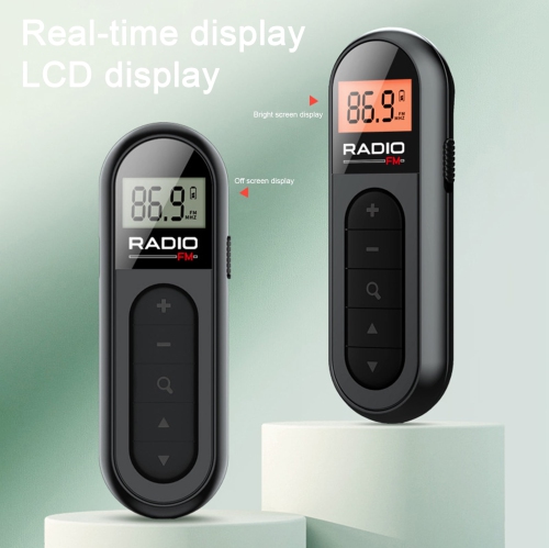 Radio Mini Pocket FM FM Radio Portable Mini Pocket Pocket FM Radio Radio Receiver Headphone Display LCD, Black