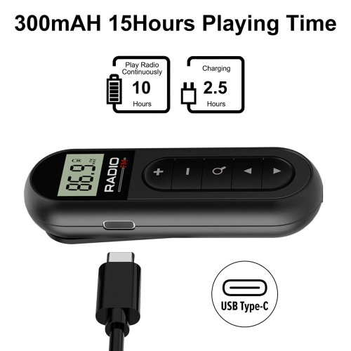 Radio Mini Pocket FM FM Radio Portable Mini Pocket Pocket FM Radio Radio Receiver Headphone Display LCD, White