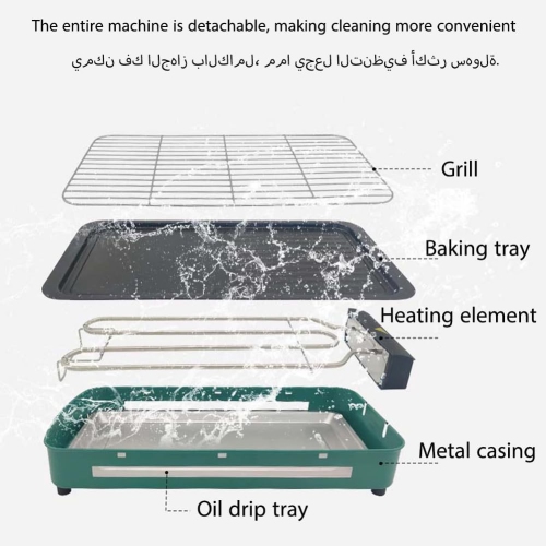 Electric Indoor Grill, 2 in 1 Indoor Grills for Kitchen, Versatile Smokeless Indoor Grill for Home Cooking With Grill Mesh, Non-Stick Baking Pan and