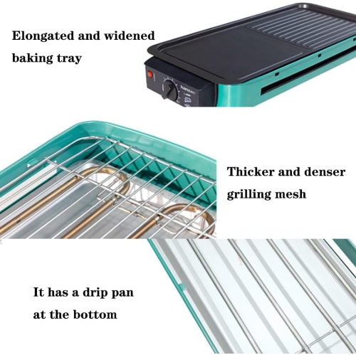 Electric Indoor Grill, 2 in 1 Indoor Grills for Kitchen, Versatile Smokeless Indoor Grill for Home Cooking With Grill Mesh, Non-Stick Baking Pan and