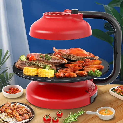 Smokeless Indoor Electric Grill, Portable BBQ Grill with 360°rotating Grill Plate, 2 Gears Temperature Control & Dual Fan Smoke Extractor, for Family