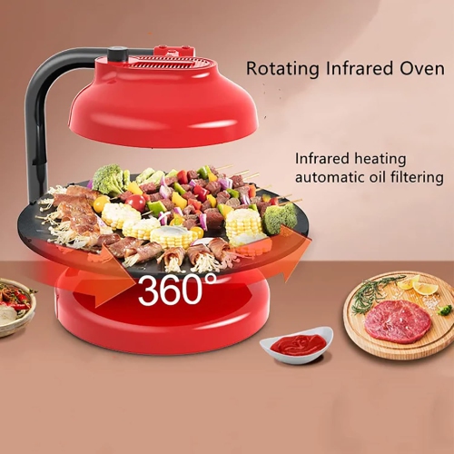 Smokeless Indoor Electric Grill, Portable BBQ Grill with 360°rotating Grill Plate, 2 Gears Temperature Control & Dual Fan Smoke Extractor, for Family