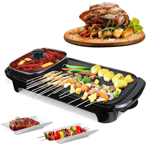 Smoke Free Electric Grill, 2-in-1 Electric Grill Grill Smokeless Indoor Machine for 6 People for Cheese, Thermostat Control, Non-Stick Material, Easy
