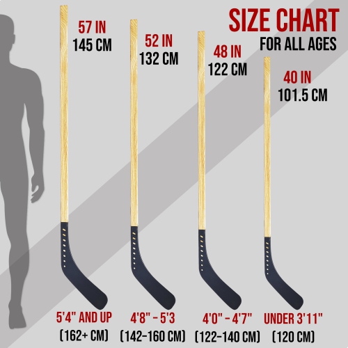 PRISP Fused Street Hockey Stick - Wood Shaft and Fused Plastic Blade; 40" 48" 52" 57" - Made in Canada