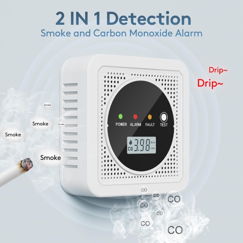 Dual-Alarm Smoke & Carbon Monoxide Detector | 85dB Alarm + Tri-Color LED Alert | Digital Display | Easy Installation | Home Protection Assistant(2