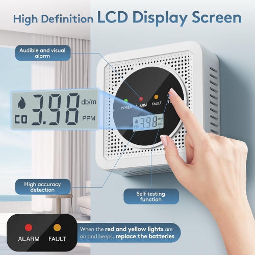 Dual-Alarm Smoke & Carbon Monoxide Detector | 85dB Alarm + Tri-Color LED Alert | Digital Display | Easy Installation | Home Protection Assistant(2