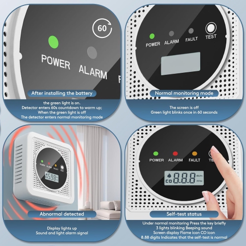 Dual-Alarm Smoke & Carbon Monoxide Detector | 85dB Alarm + Tri-Color LED Alert | Digital Display | Easy Installation | Home Protection Assistant(2