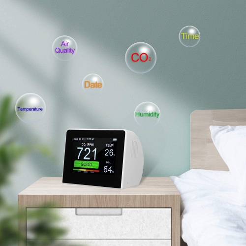 Détecteur de CO₂ | Écran couleur de 3,5 pouces | Surveillance en temps réel des CO₂, de la température et de l'humidité | Chargement USB | Stockage